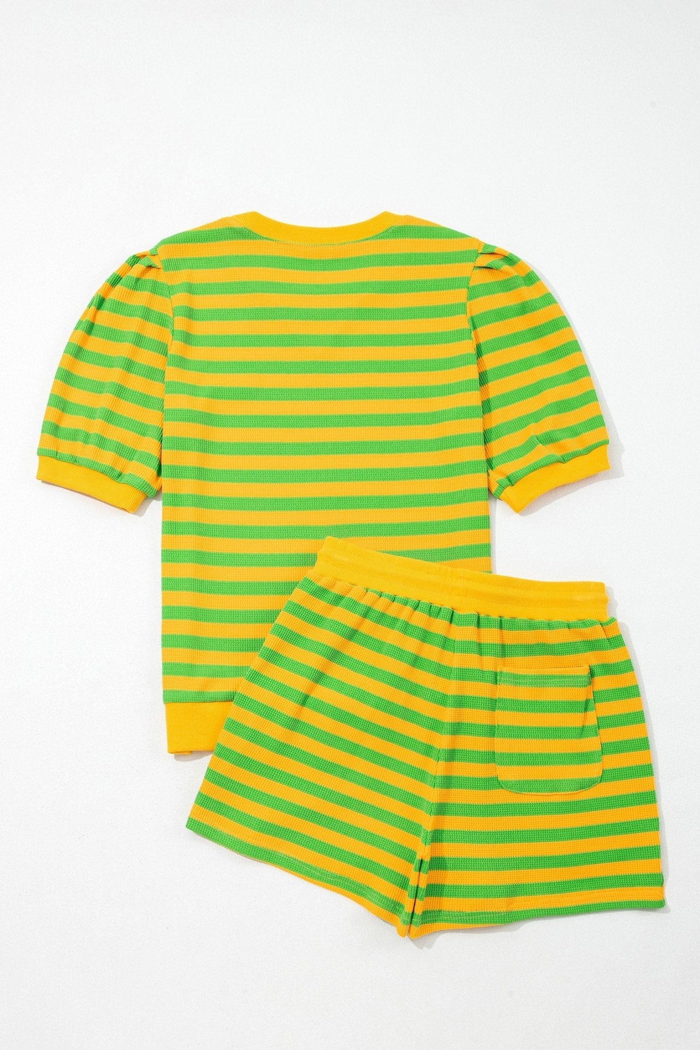 Stripe Puff Sleeve T-Shirt & Drawstring Shorts Set - Rooted & Reckless Co.