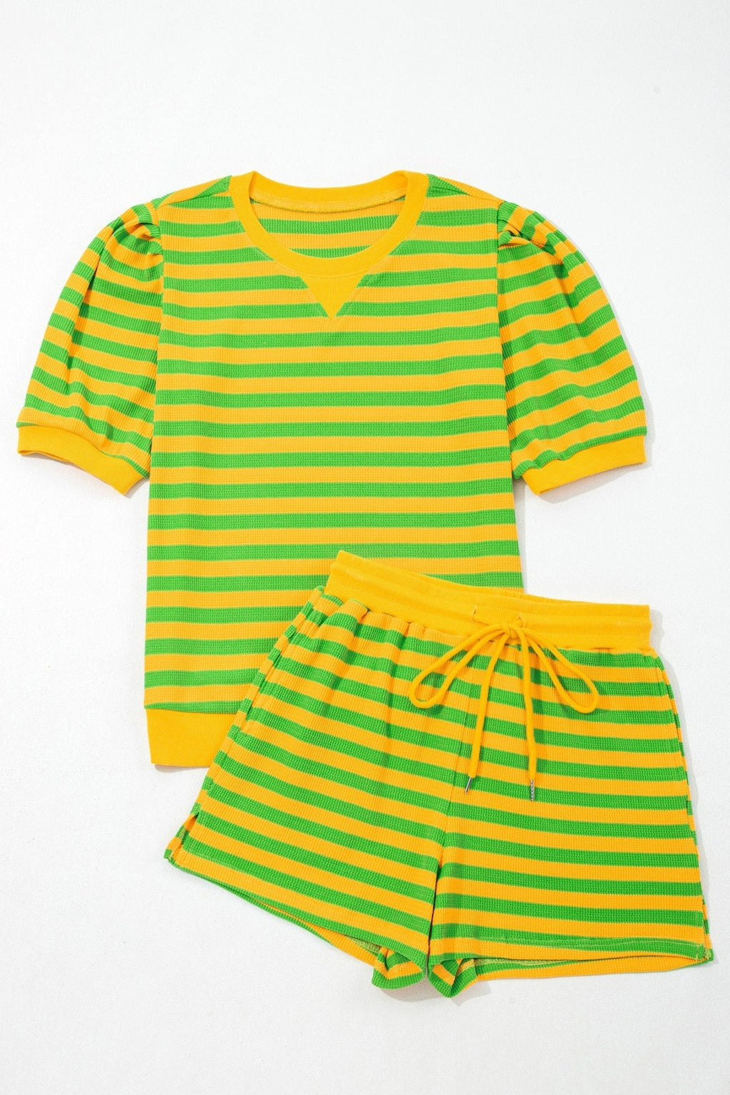 Stripe Puff Sleeve T-Shirt & Drawstring Shorts Set - Rooted & Reckless Co.