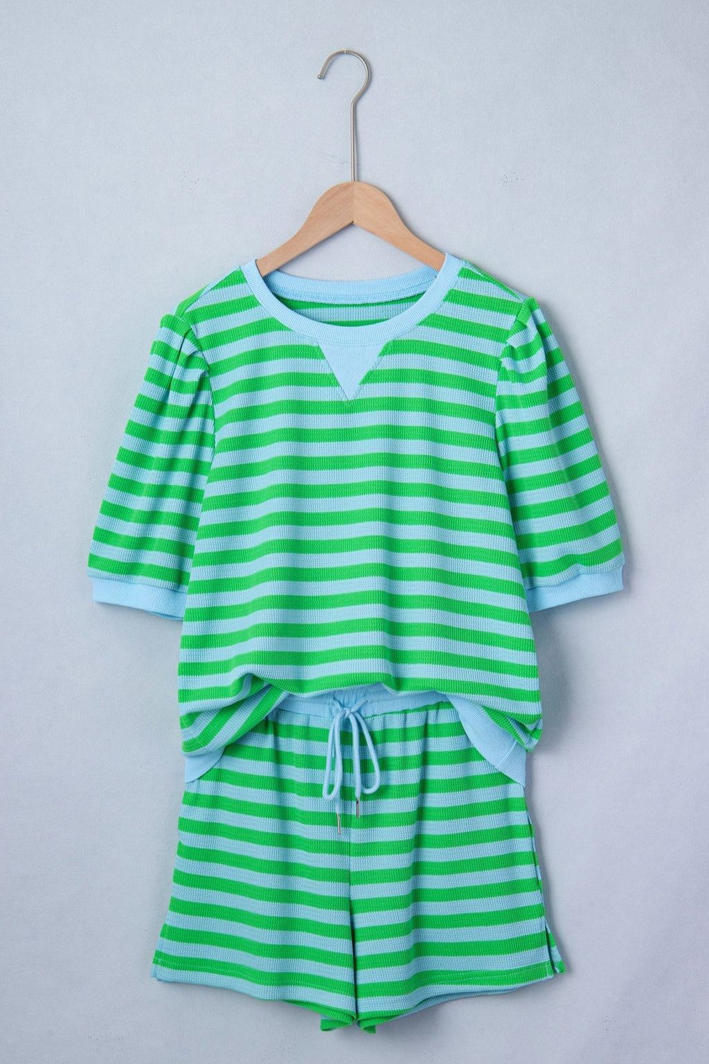 Stripe Puff Sleeve T-Shirt & Drawstring Shorts Set - Rooted & Reckless Co.