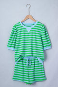Stripe Puff Sleeve T-Shirt & Drawstring Shorts Set - Rooted & Reckless Co.