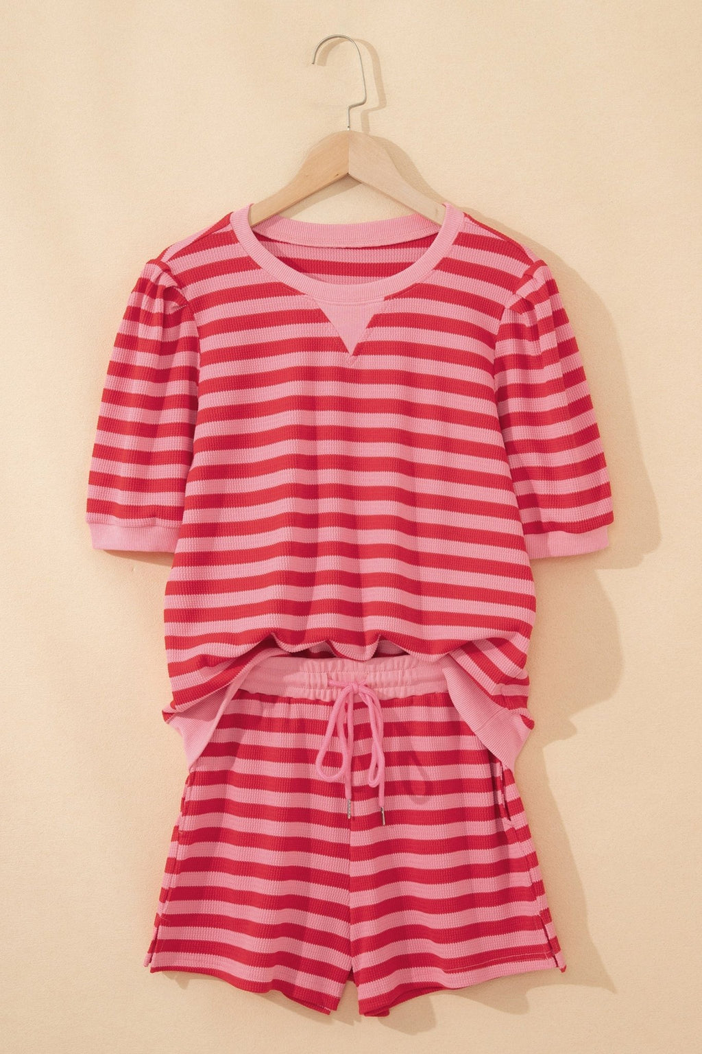 Stripe Puff Sleeve T-Shirt & Drawstring Shorts Set - Rooted & Reckless Co.