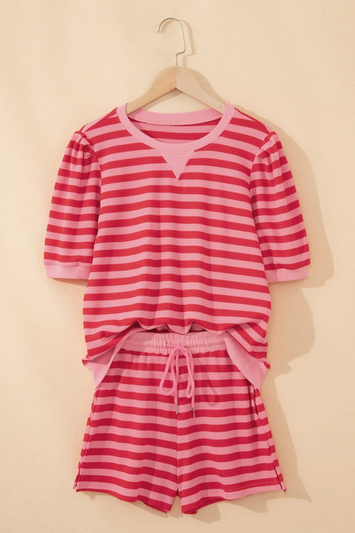 Stripe Puff Sleeve T-Shirt & Drawstring Shorts Set - Rooted & Reckless Co.