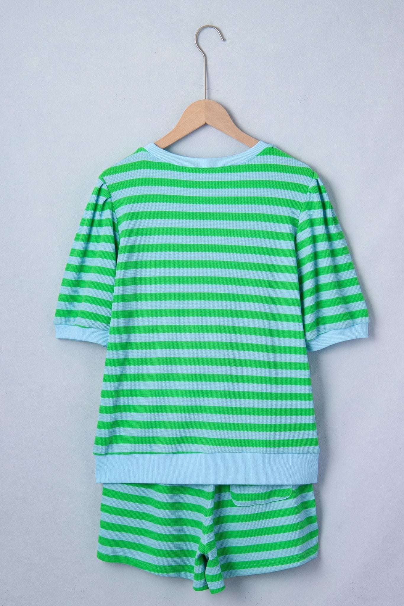 Stripe Puff Sleeve T-Shirt & Drawstring Shorts Set - Rooted & Reckless Co.
