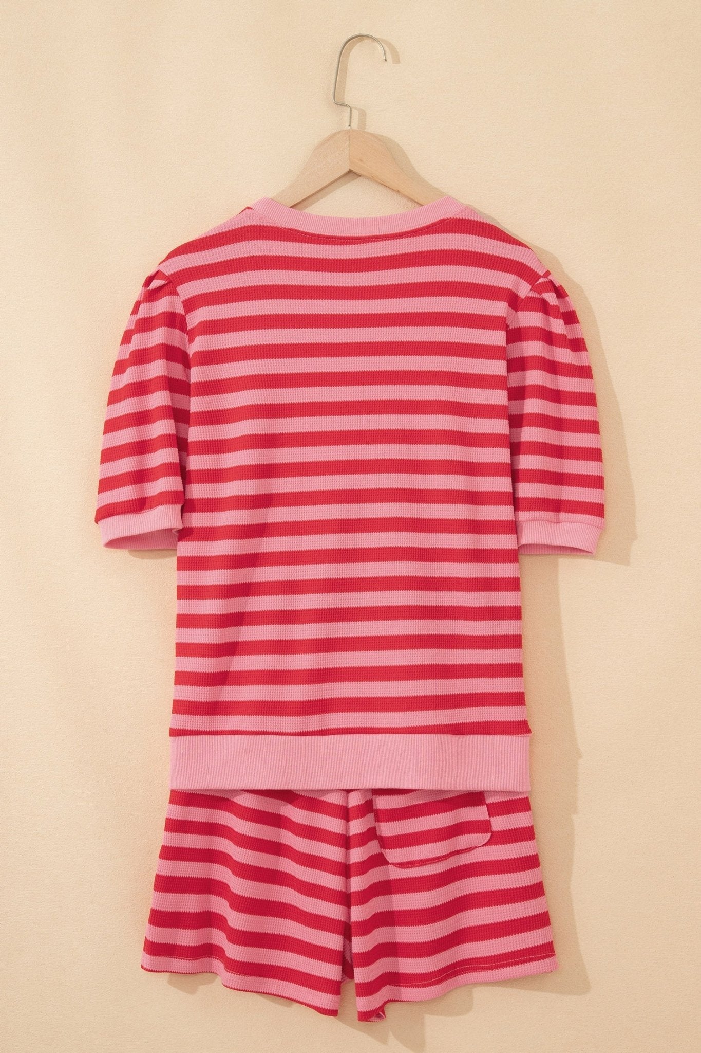 Stripe Puff Sleeve T-Shirt & Drawstring Shorts Set - Rooted & Reckless Co.