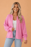 Stripe Puff Sleeve Zip-Up Sweatshirt Jacket - Rooted & Reckless Co.
