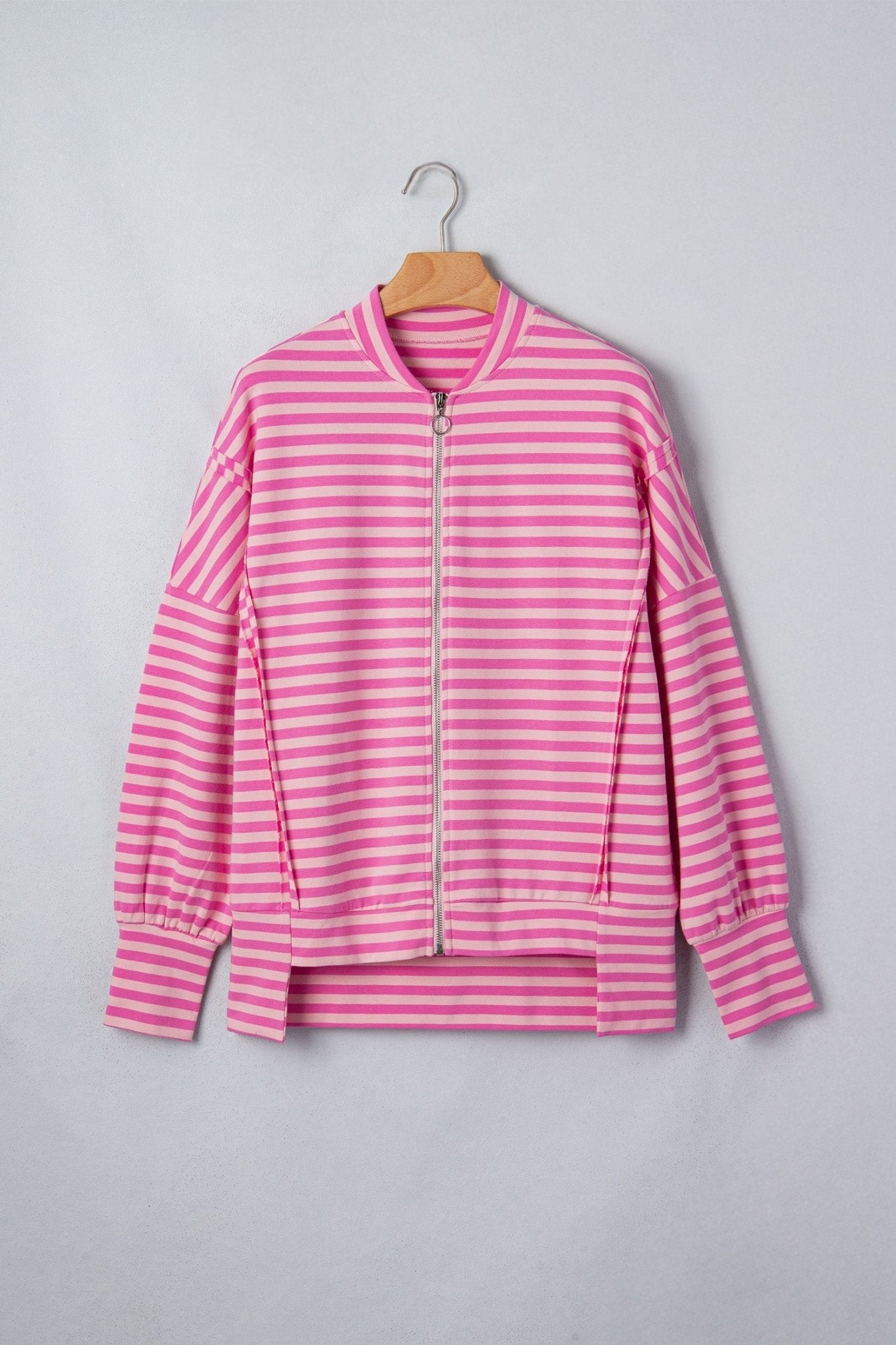 Stripe Puff Sleeve Zip-Up Sweatshirt Jacket - Rooted & Reckless Co.