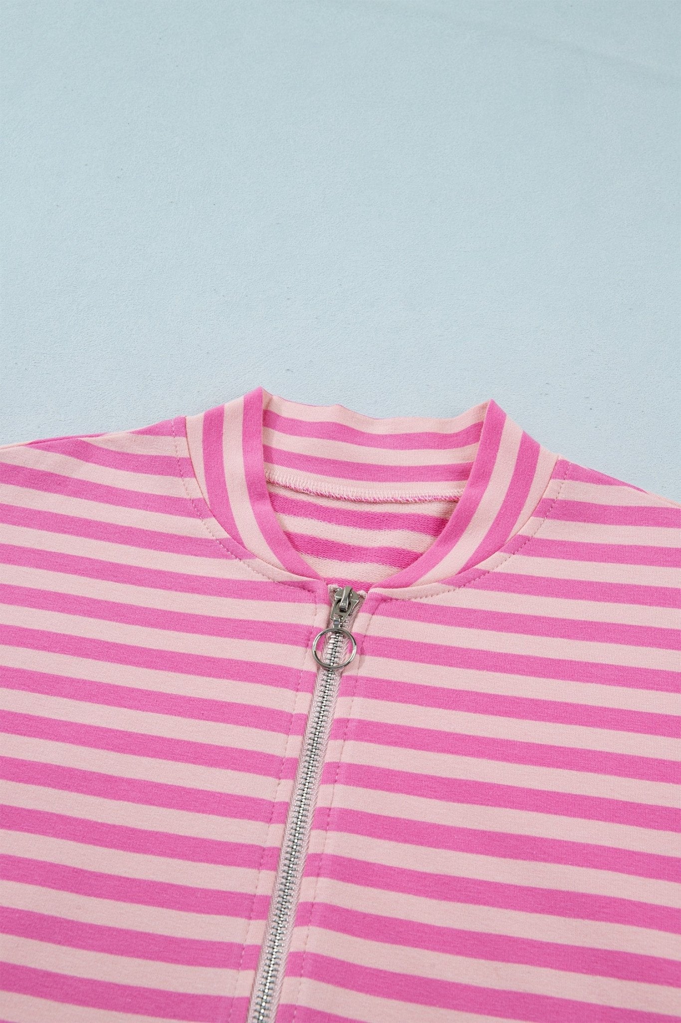 Stripe Puff Sleeve Zip-Up Sweatshirt Jacket - Rooted & Reckless Co.
