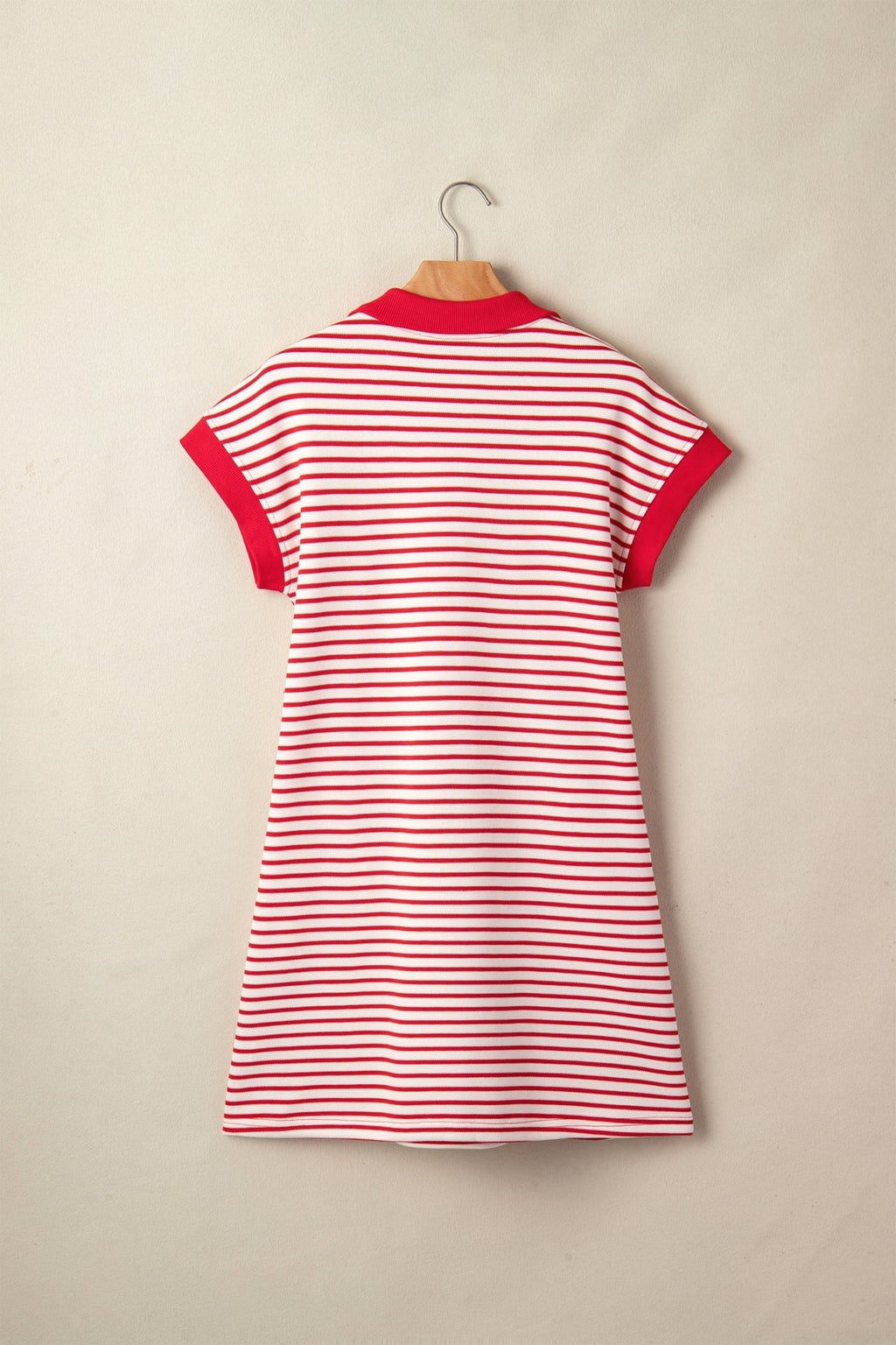 Stripe Quarter Zip Polo Collar T-Shirt Dress - Rooted & Reckless Co.