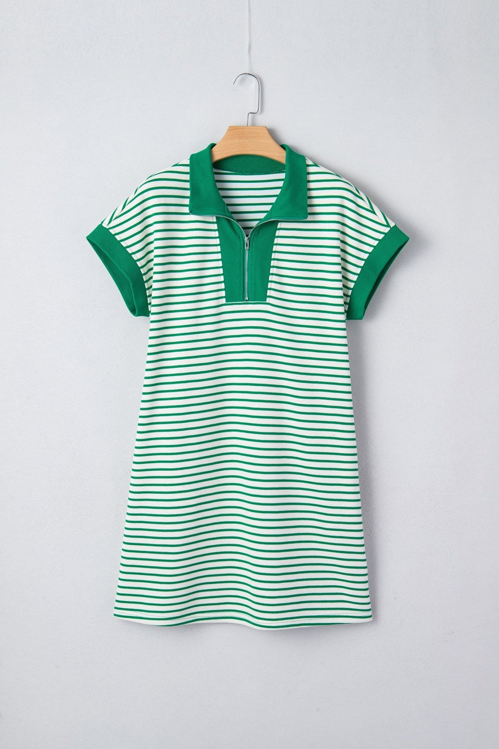 Stripe Quarter Zip Polo Collar T-Shirt Dress - Rooted & Reckless Co.