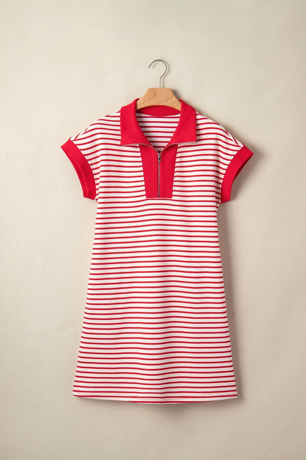 Stripe Quarter Zip Polo Collar T-Shirt Dress - Rooted & Reckless Co.