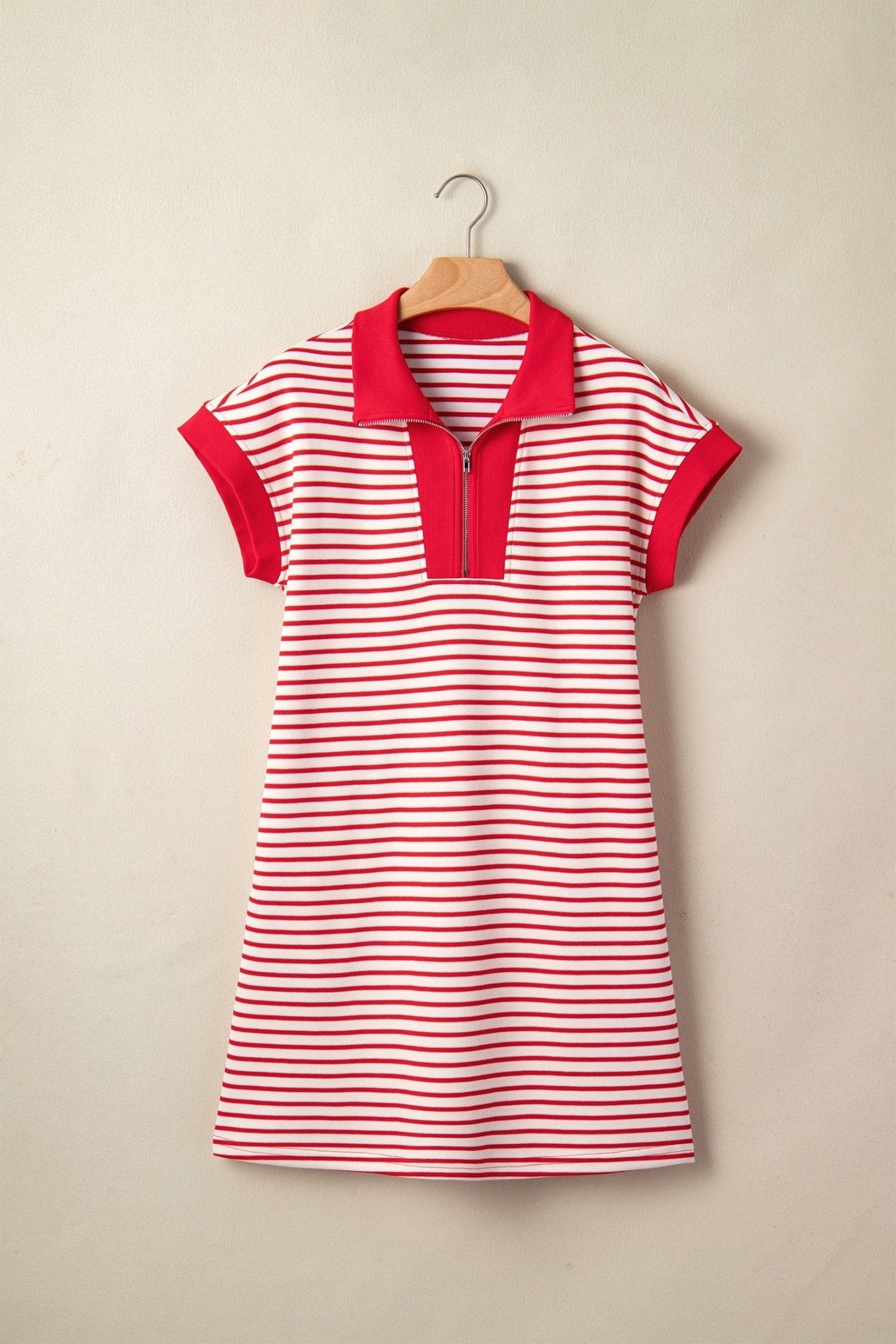 Stripe Quarter Zip Polo Collar T-Shirt Dress - Rooted & Reckless Co.