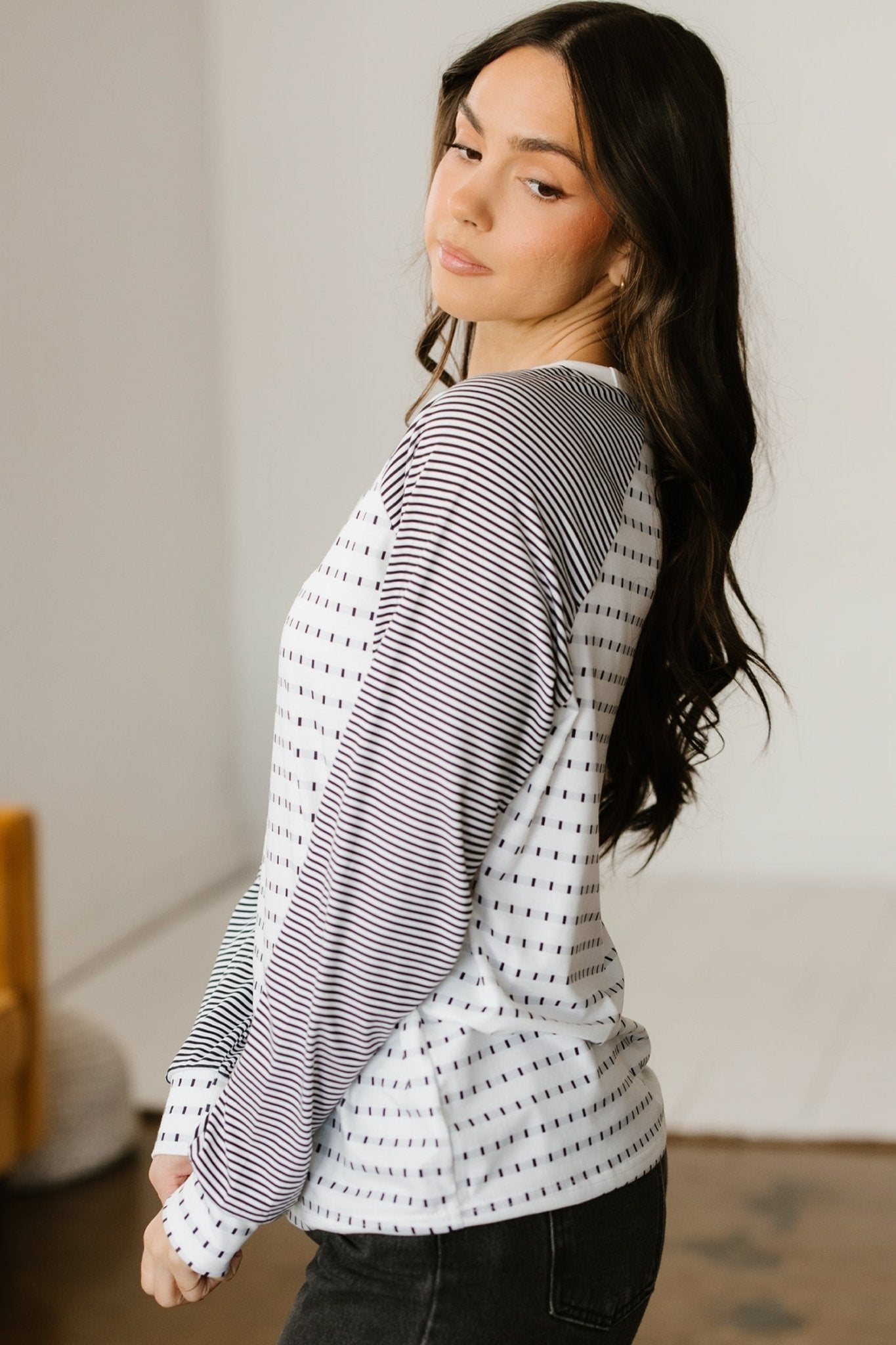 Stripe Raglan Patchwork Long Sleeve Top - Rooted & Reckless Co.