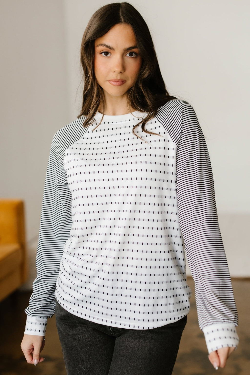 Stripe Raglan Patchwork Long Sleeve Top - Rooted & Reckless Co.
