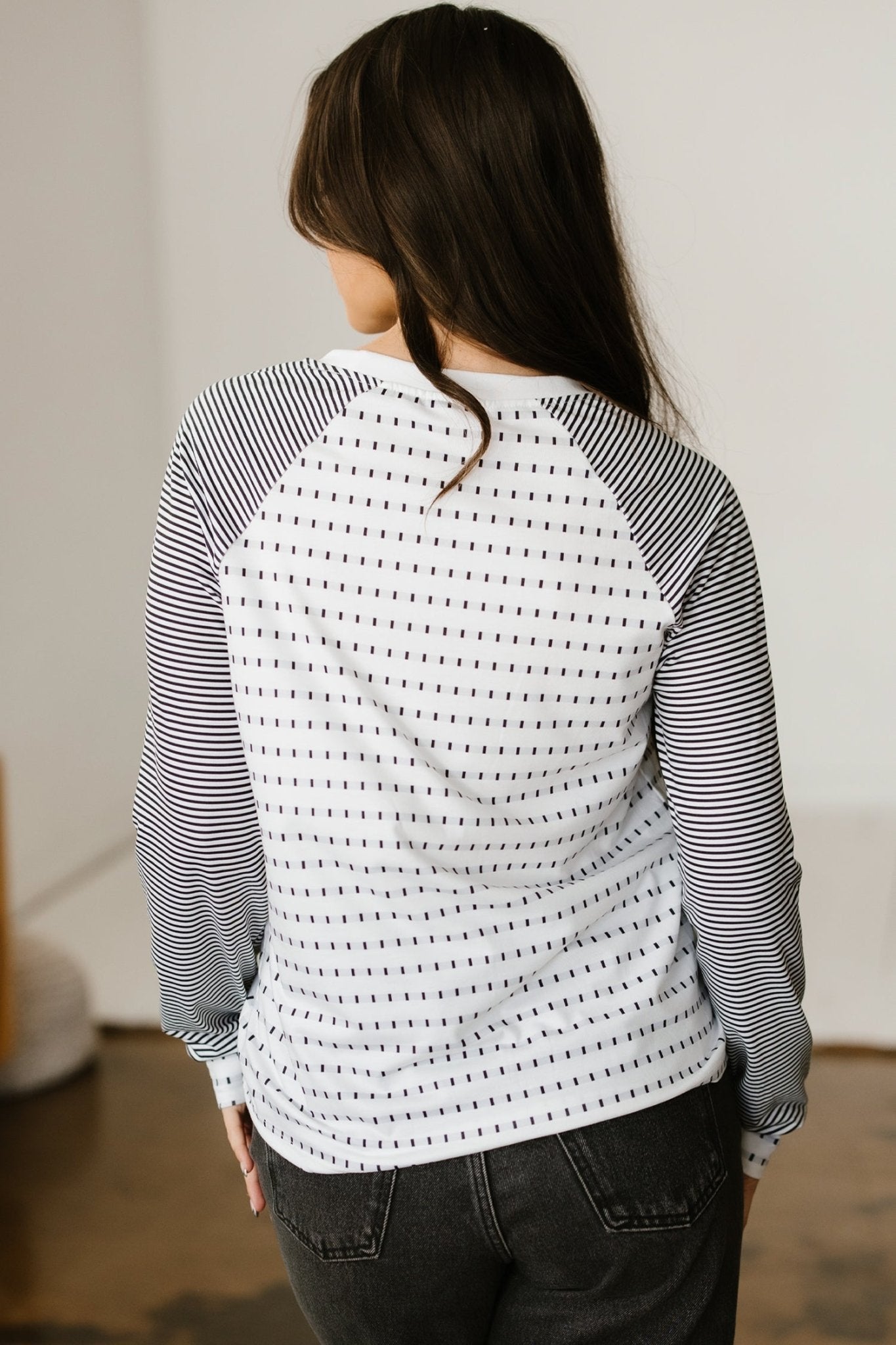 Stripe Raglan Patchwork Long Sleeve Top - Rooted & Reckless Co.