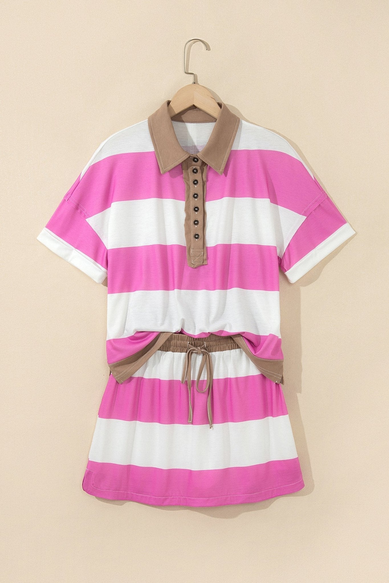 Stripe Raw Edge Polo Tee & Mini Skort Set - Rooted & Reckless Co.