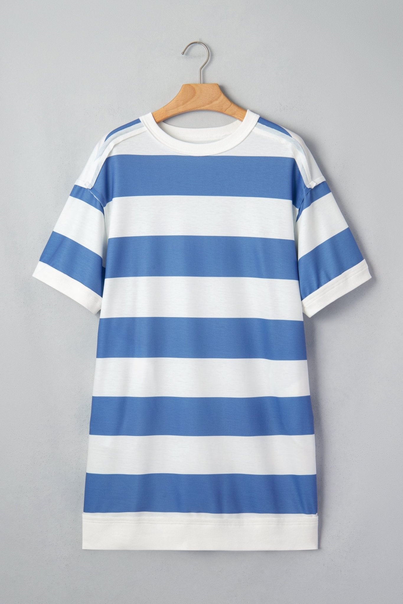 Stripe Raw Seam Short Sleeve Tee Dress - Rooted & Reckless Co.