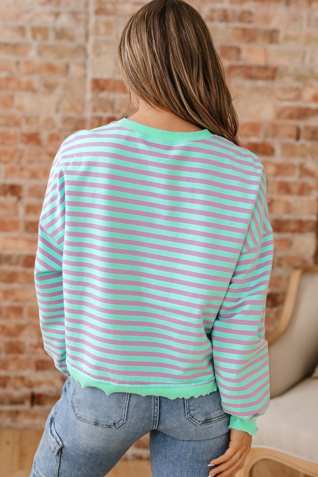 Stripe Reverse Seam Contrast Trim Sweatshirt - Rooted & Reckless Co.