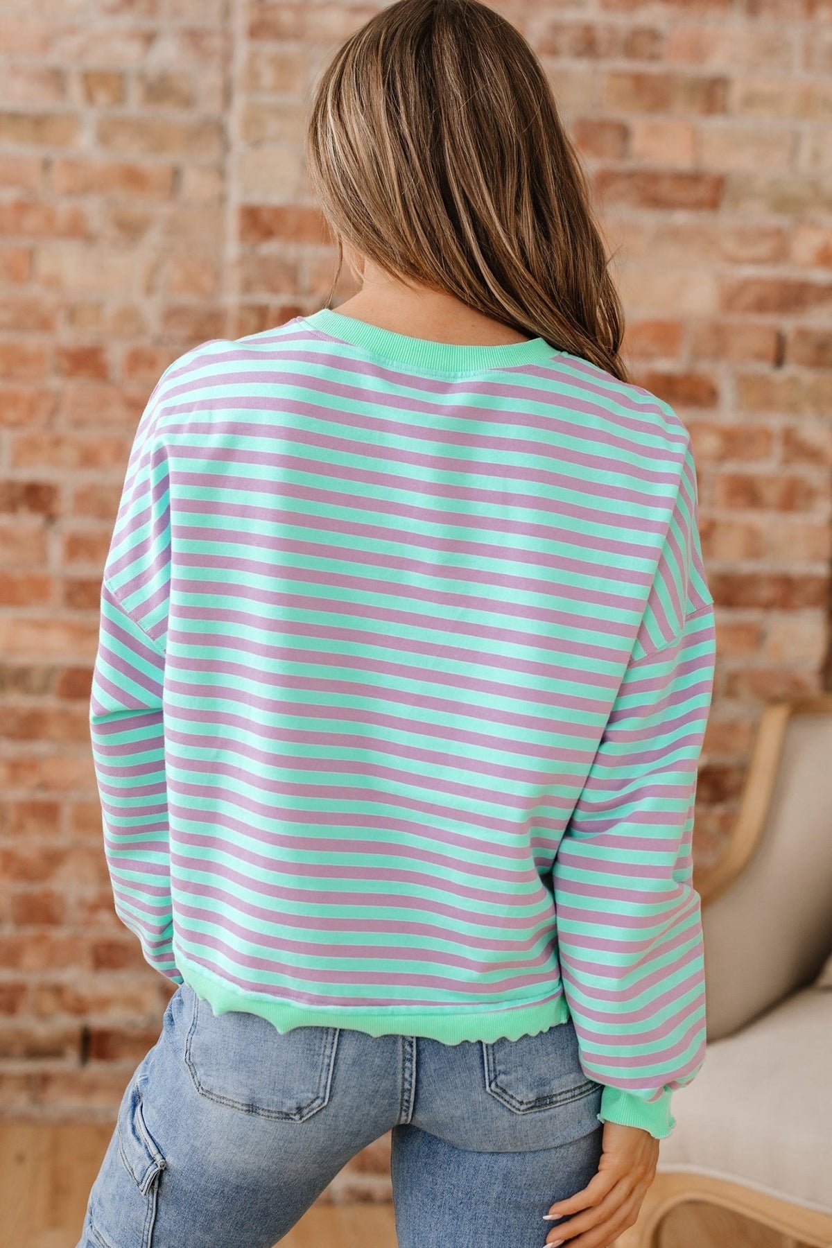 Stripe Reverse Seam Contrast Trim Sweatshirt - Rooted & Reckless Co.