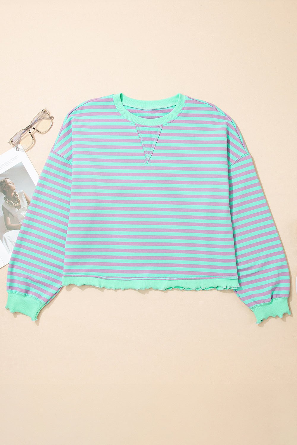 Stripe Reverse Seam Contrast Trim Sweatshirt - Rooted & Reckless Co.