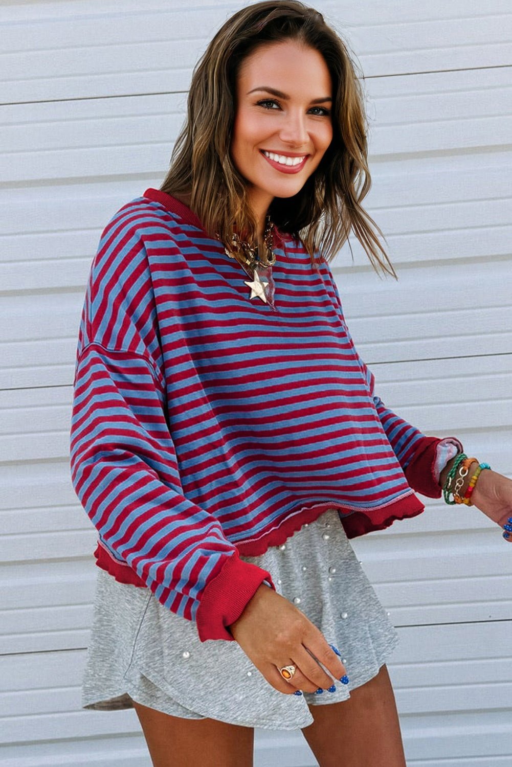 Stripe Reverse Seam Contrast Trim Sweatshirt - Rooted & Reckless Co.