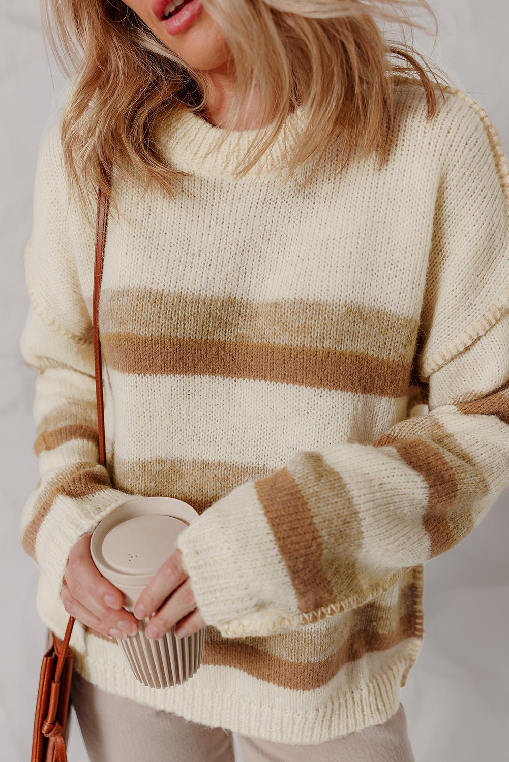 Stripe Reverse Seam Drop Shoulder Baggy Sweater - Rooted & Reckless Co.