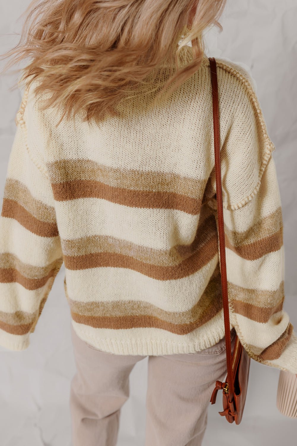 Stripe Reverse Seam Drop Shoulder Baggy Sweater - Rooted & Reckless Co.