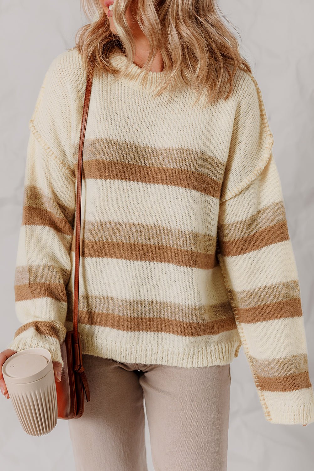 Stripe Reverse Seam Drop Shoulder Baggy Sweater - Rooted & Reckless Co.