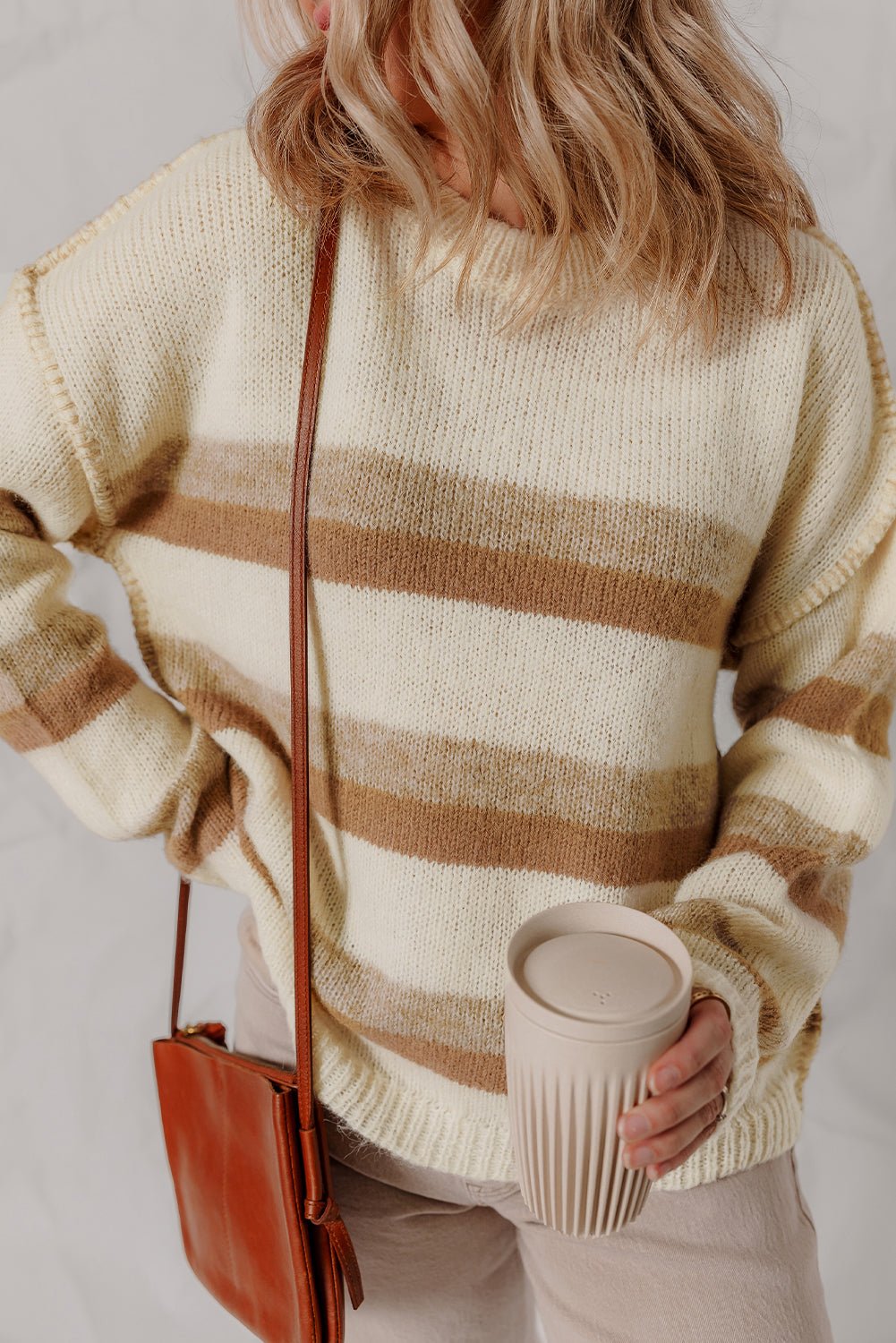 Stripe Reverse Seam Drop Shoulder Baggy Sweater - Rooted & Reckless Co.