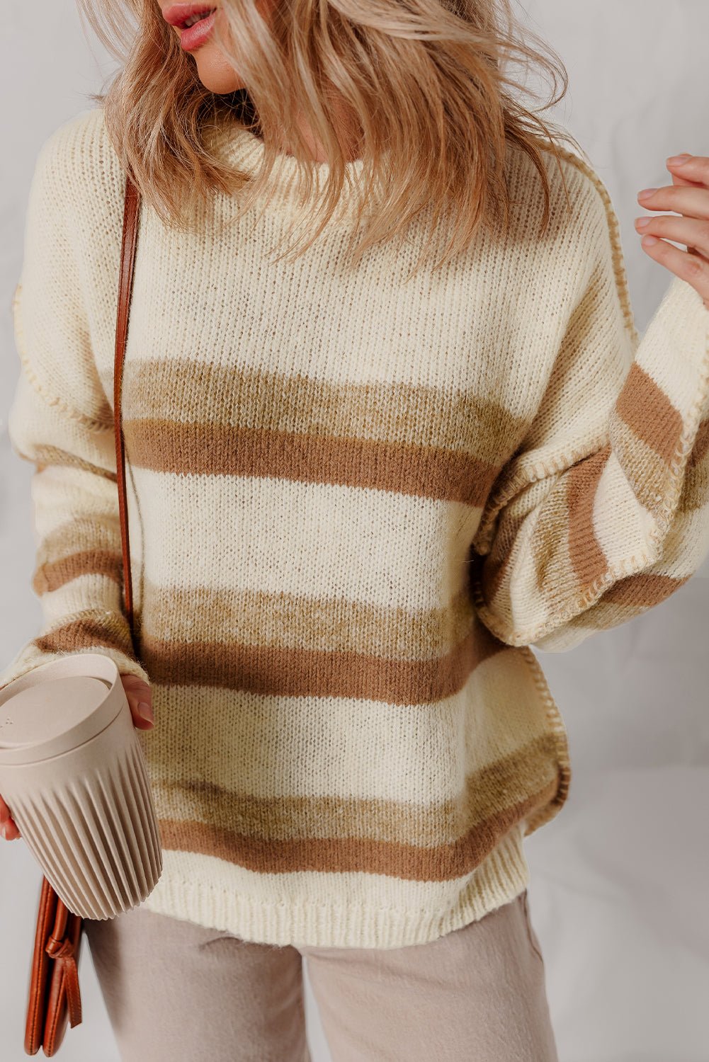 Stripe Reverse Seam Drop Shoulder Baggy Sweater - Rooted & Reckless Co.