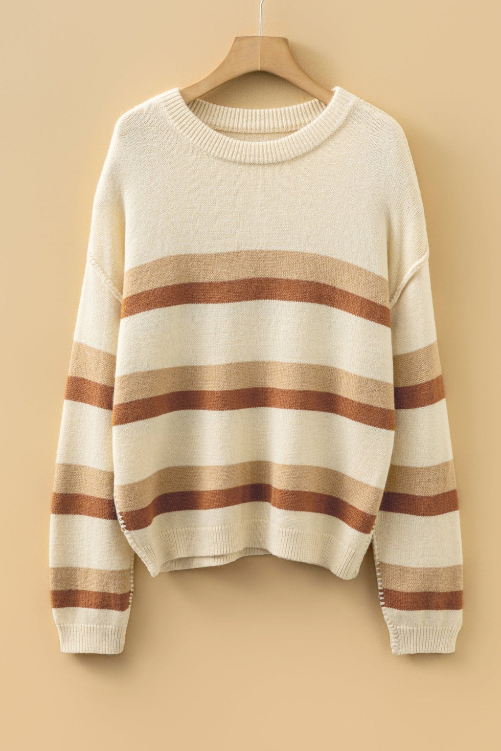 Stripe Reverse Seam Drop Shoulder Baggy Sweater - Rooted & Reckless Co.