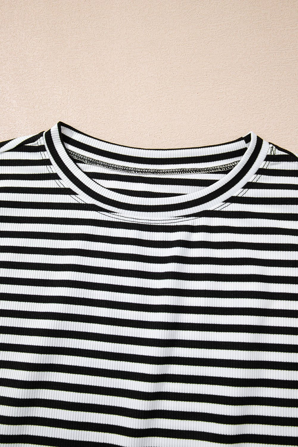 Stripe Ribbed Cap Sleeve Round Neck T-Shirt - Rooted & Reckless Co.
