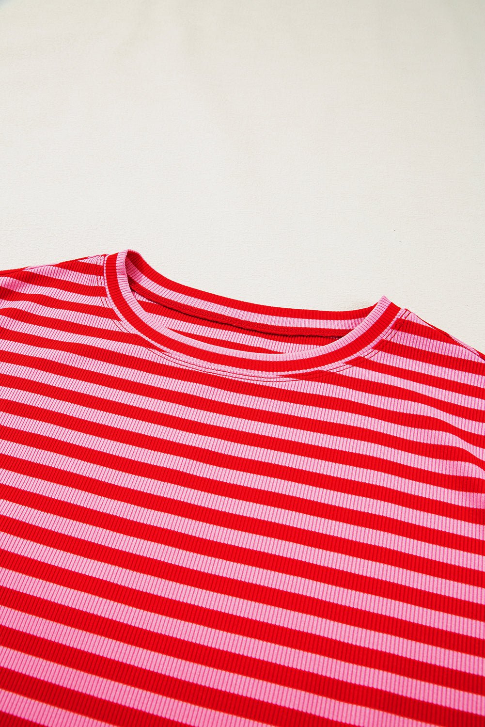Stripe Ribbed Cap Sleeve Round Neck T-Shirt - Rooted & Reckless Co.