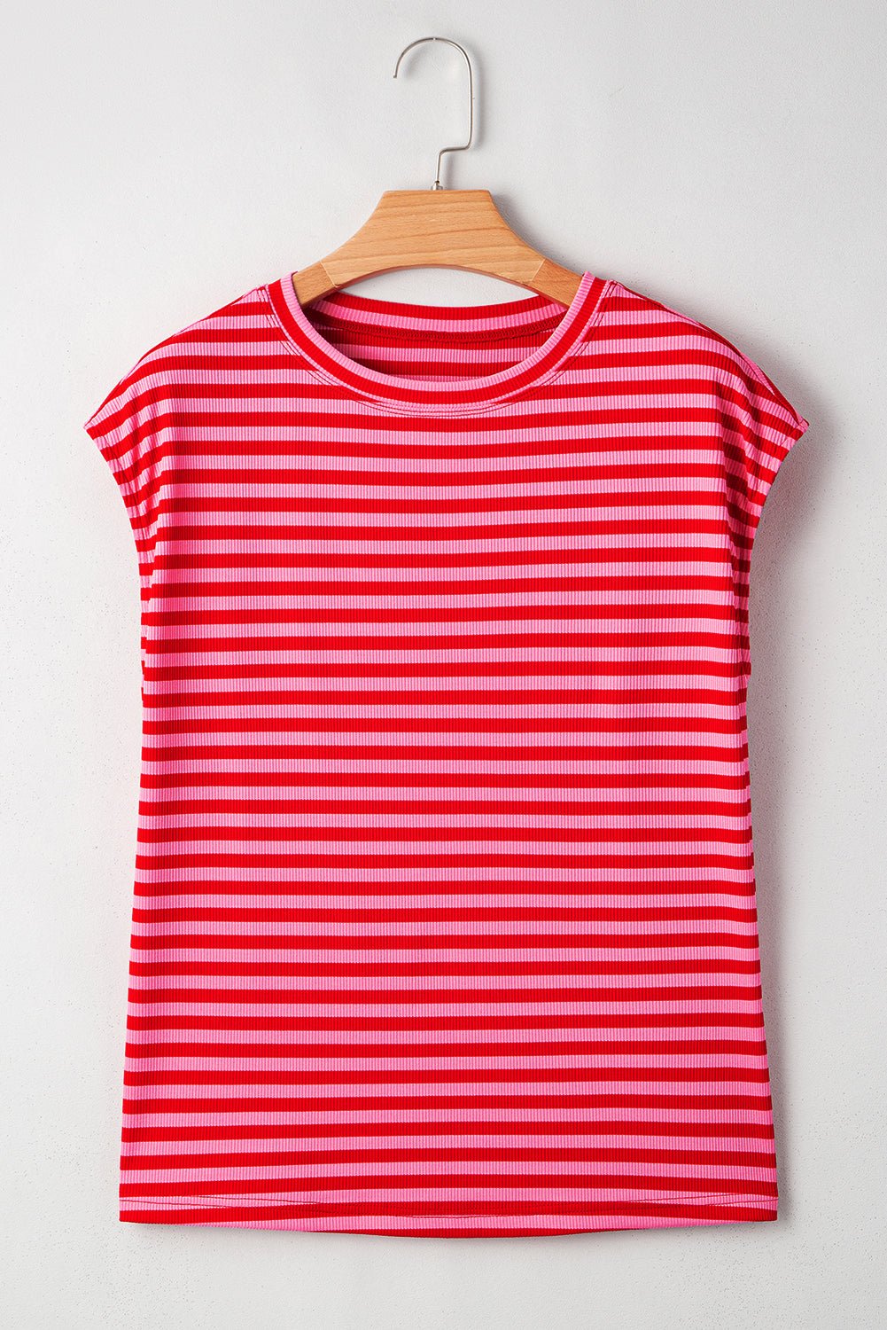 Stripe Ribbed Cap Sleeve Round Neck T-Shirt - Rooted & Reckless Co.