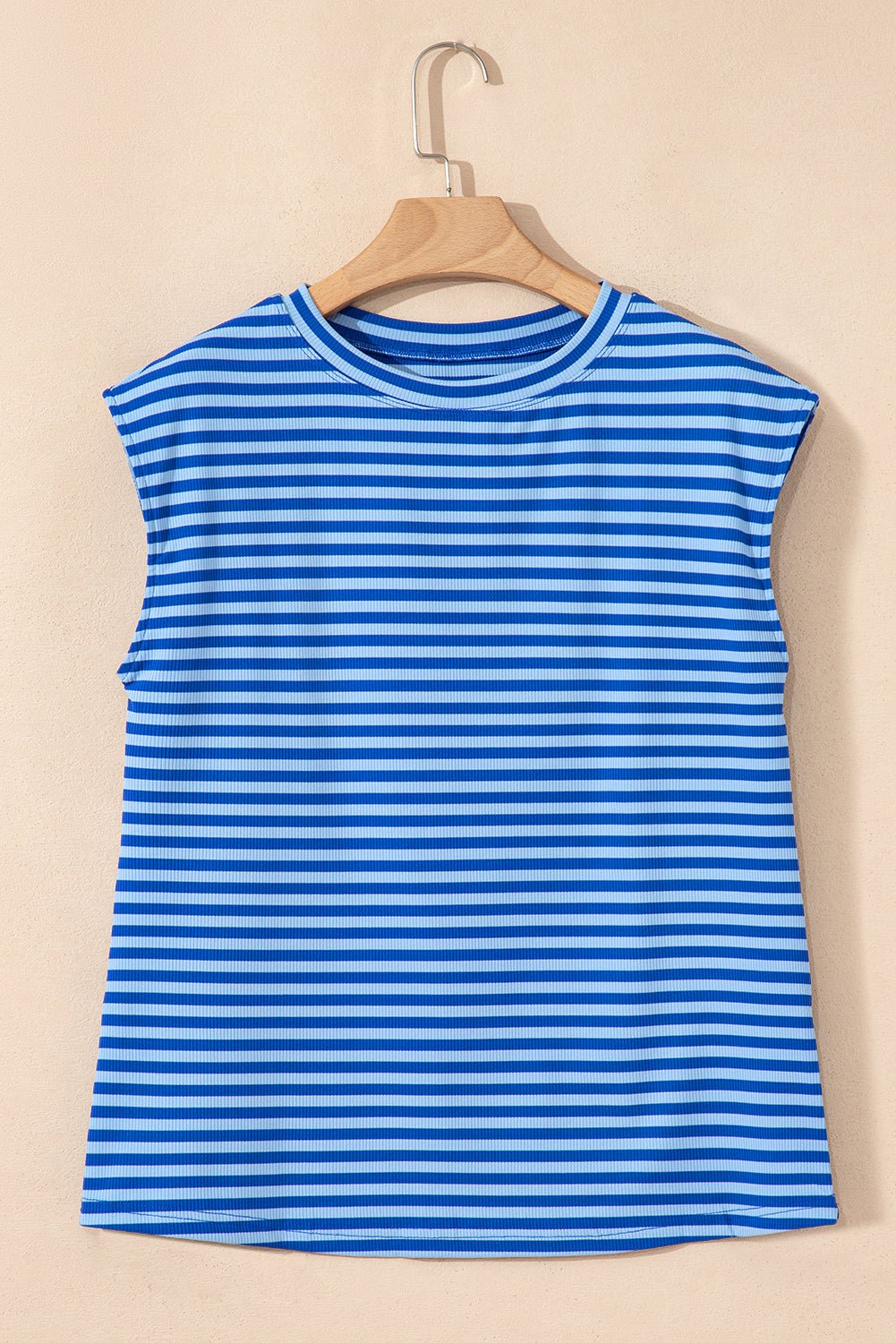 Stripe Ribbed Cap Sleeve Round Neck T-Shirt - Rooted & Reckless Co.
