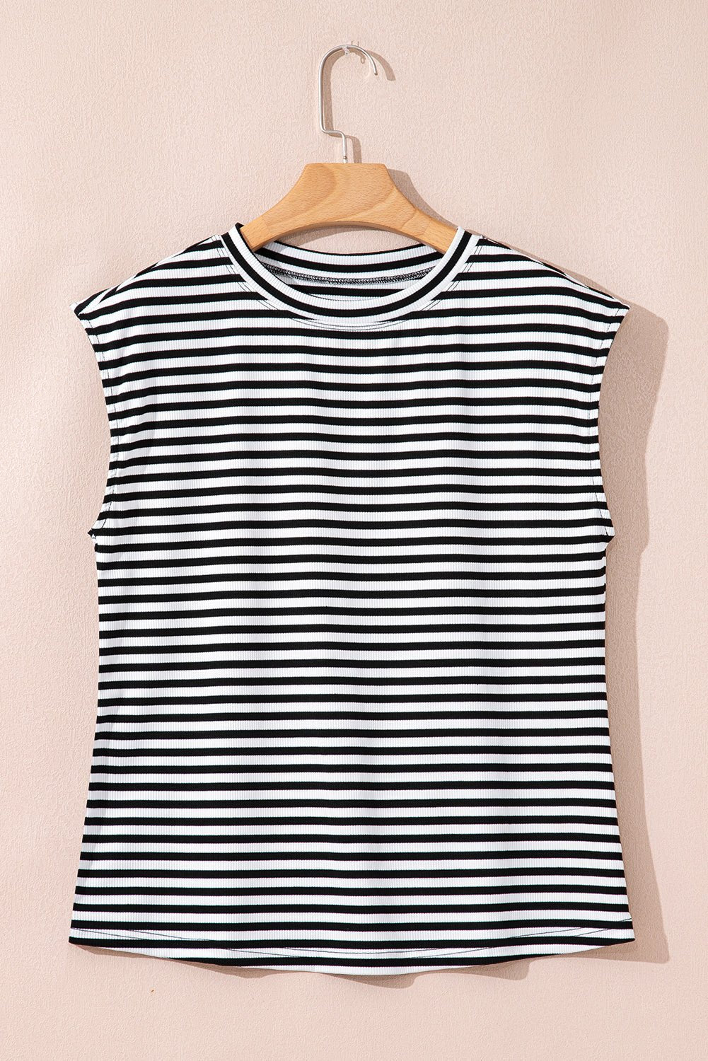 Stripe Ribbed Cap Sleeve Round Neck T-Shirt - Rooted & Reckless Co.