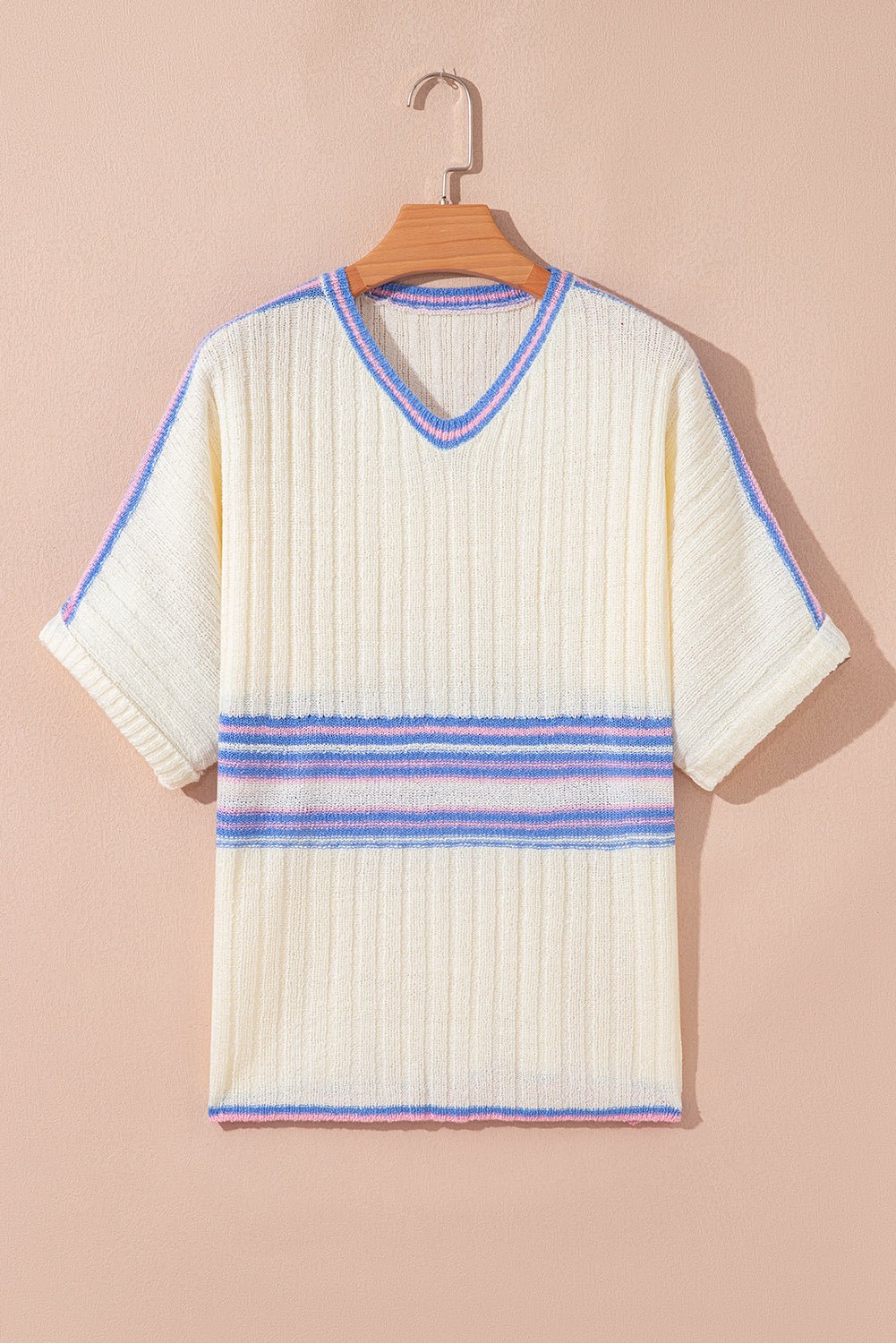 Stripe Ribbed Dolman Sleeve V-Neck Sweater - Rooted & Reckless Co.