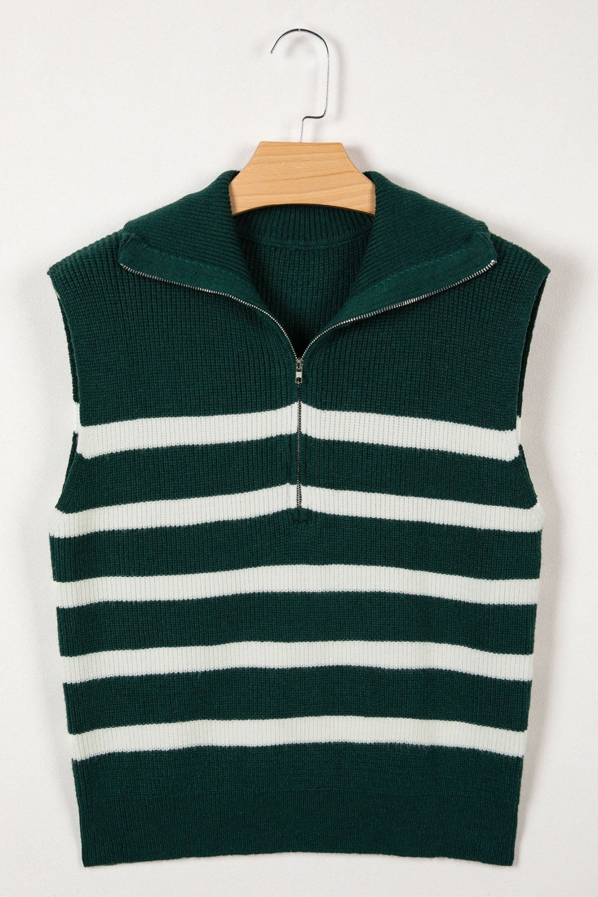 Stripe Ribbed Half-Zip Collar Sleeveless Sweater - Rooted & Reckless Co.