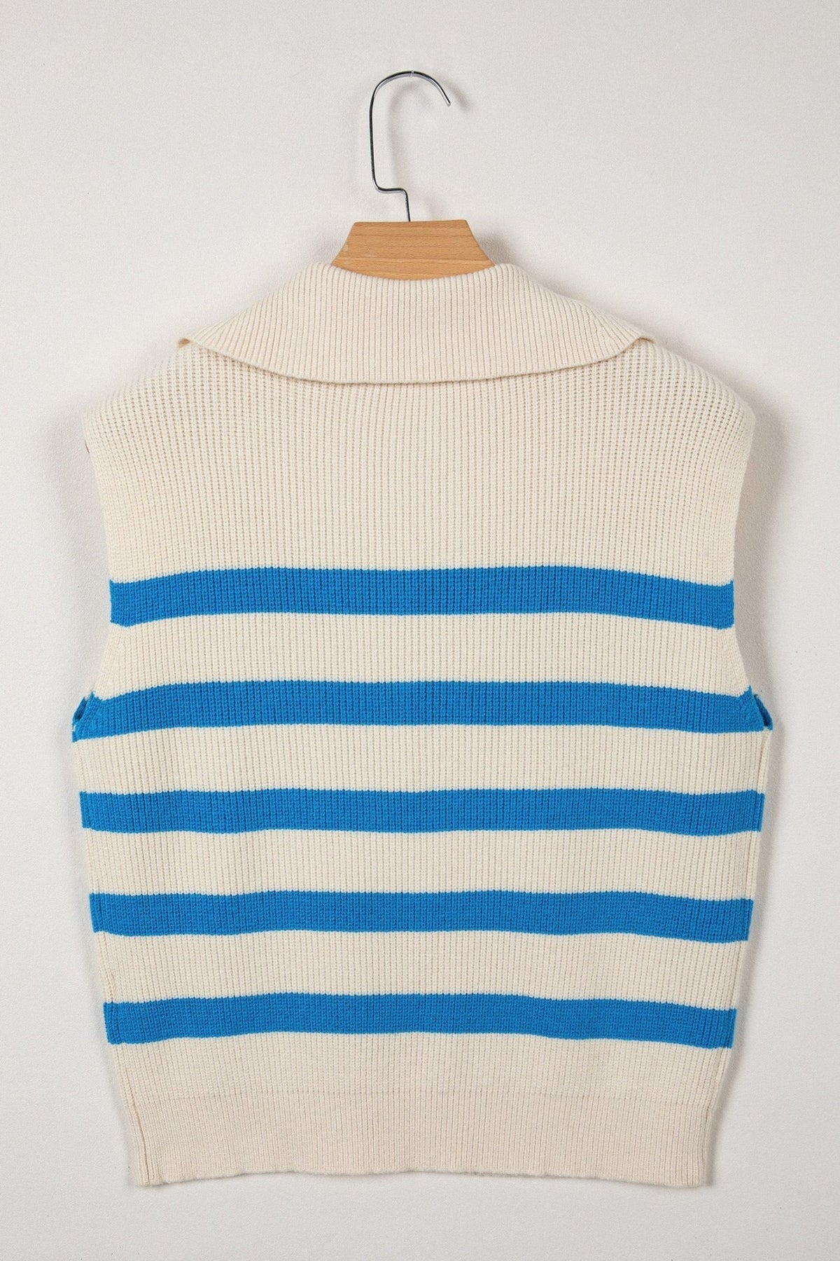 Stripe Ribbed Half-Zip Collar Sleeveless Sweater - Rooted & Reckless Co.