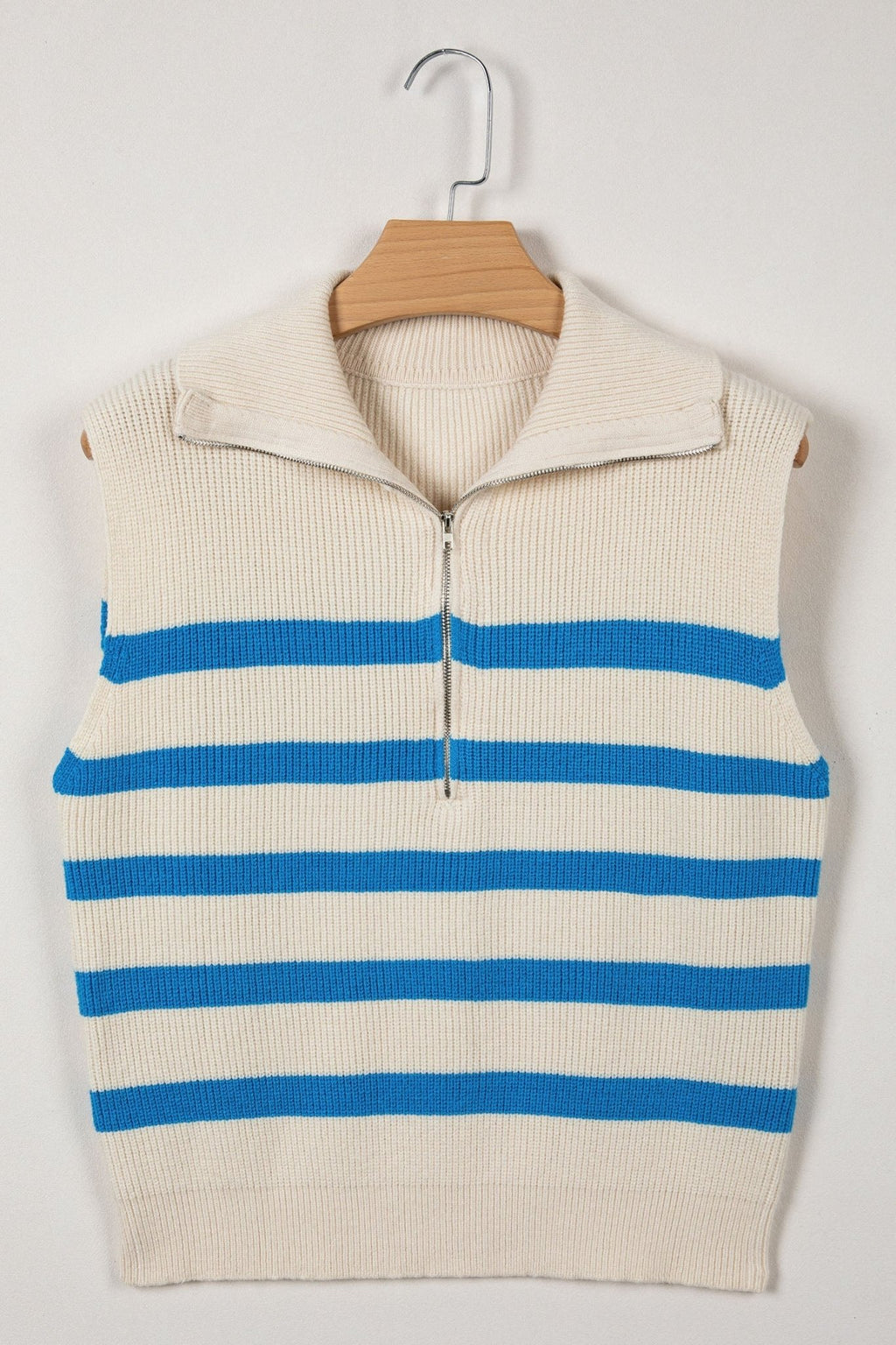 Stripe Ribbed Half-Zip Collar Sleeveless Sweater - Rooted & Reckless Co.
