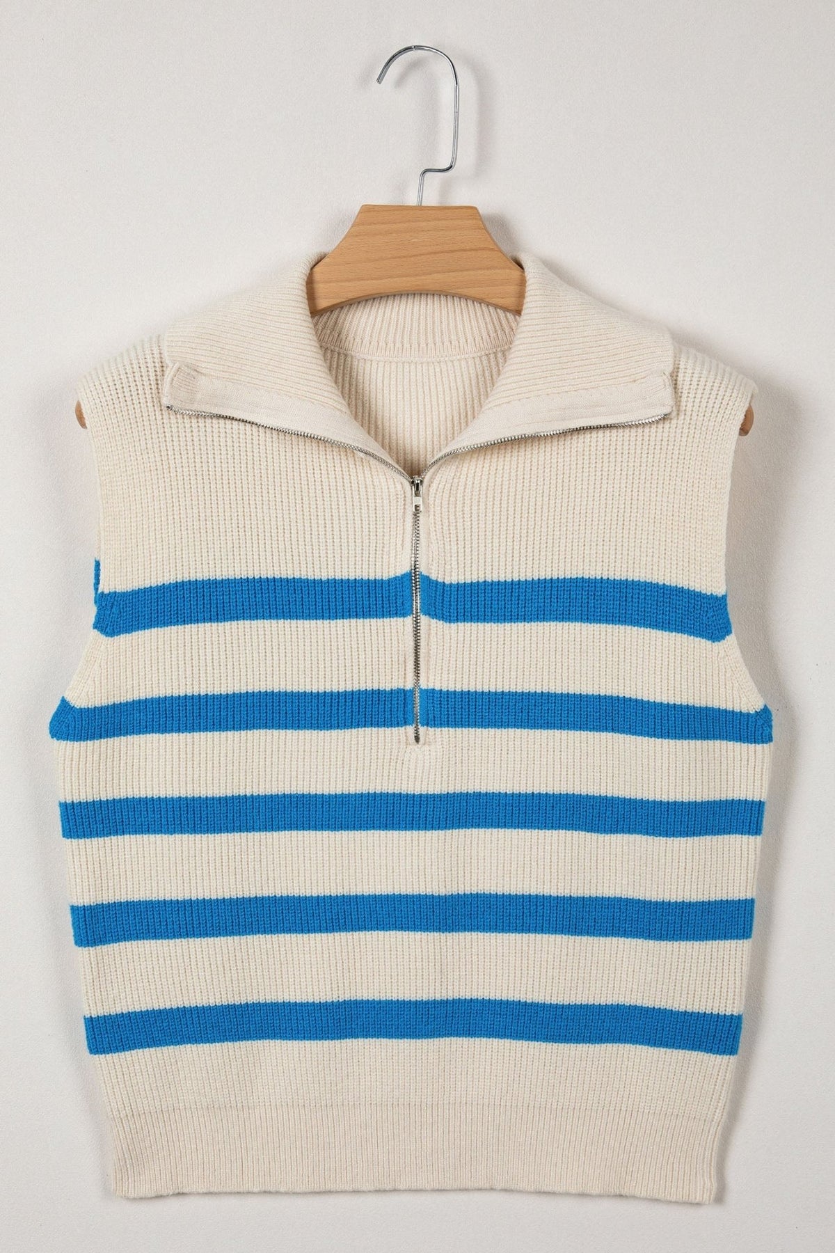 Stripe Ribbed Half-Zip Collar Sleeveless Sweater - Rooted & Reckless Co.