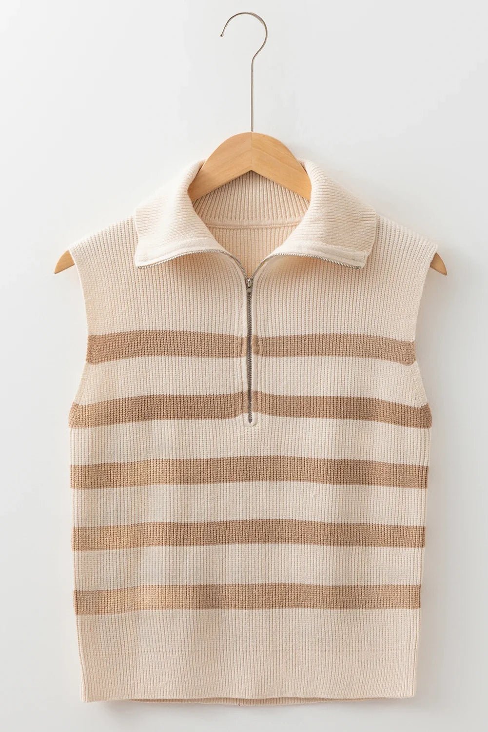 Stripe Ribbed Half-Zip Collar Sleeveless Sweater - Rooted & Reckless Co.