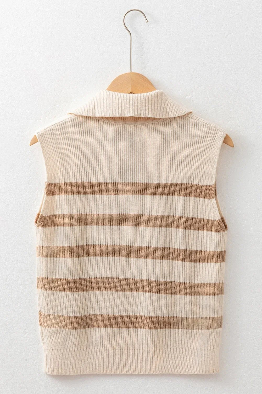 Stripe Ribbed Half-Zip Collar Sleeveless Sweater - Rooted & Reckless Co.