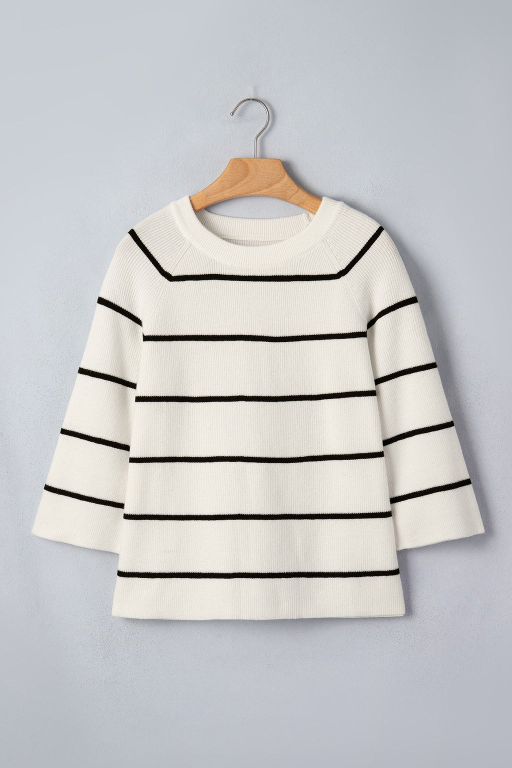 Stripe Ribbed Knit 3/4 Sleeve Sweater Tee - Rooted & Reckless Co.