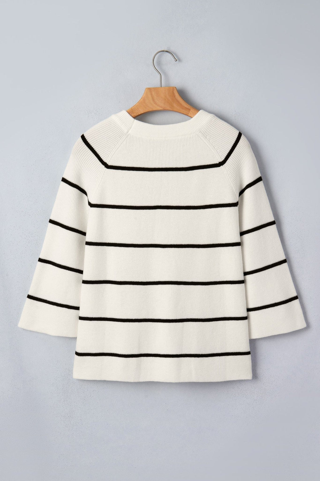 Stripe Ribbed Knit 3/4 Sleeve Sweater Tee - Rooted & Reckless Co.