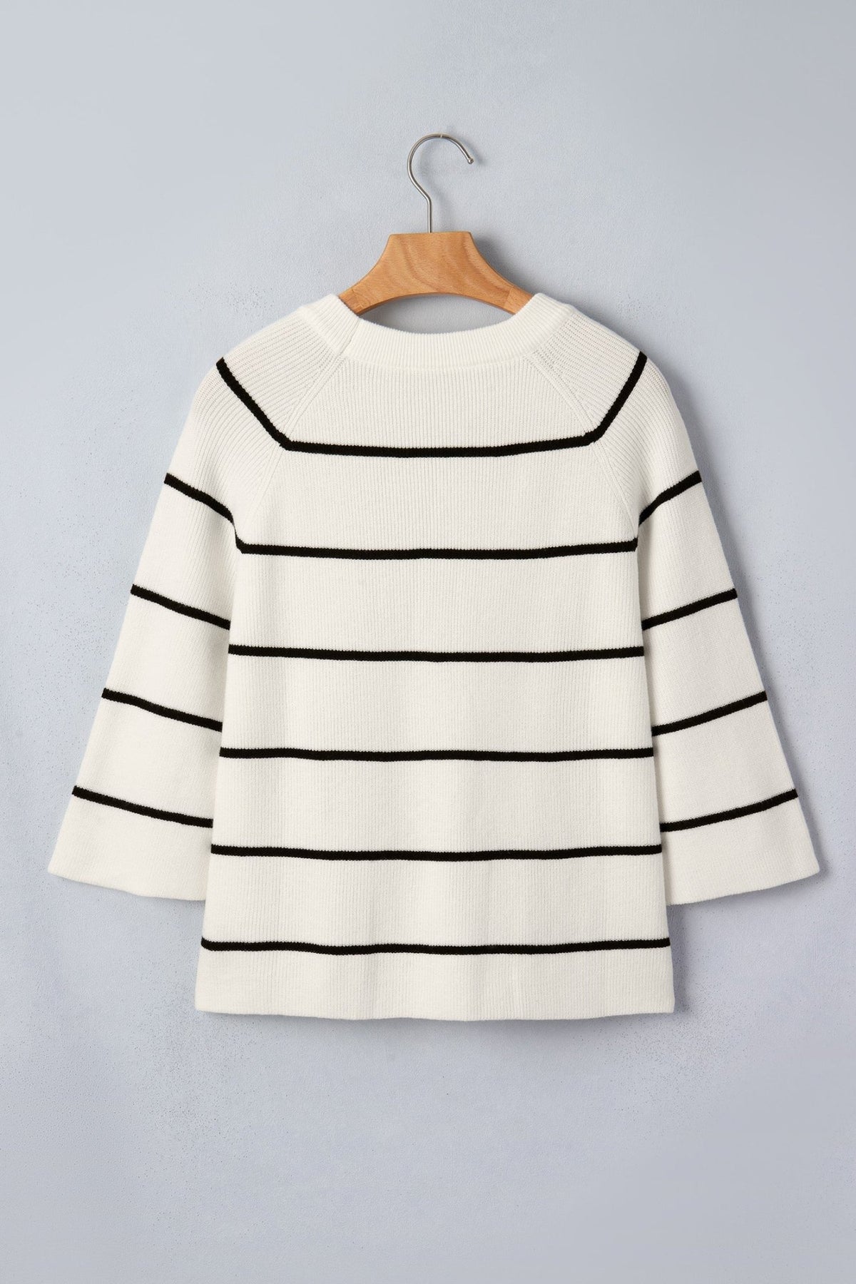 Stripe Ribbed Knit 3/4 Sleeve Sweater Tee - Rooted & Reckless Co.