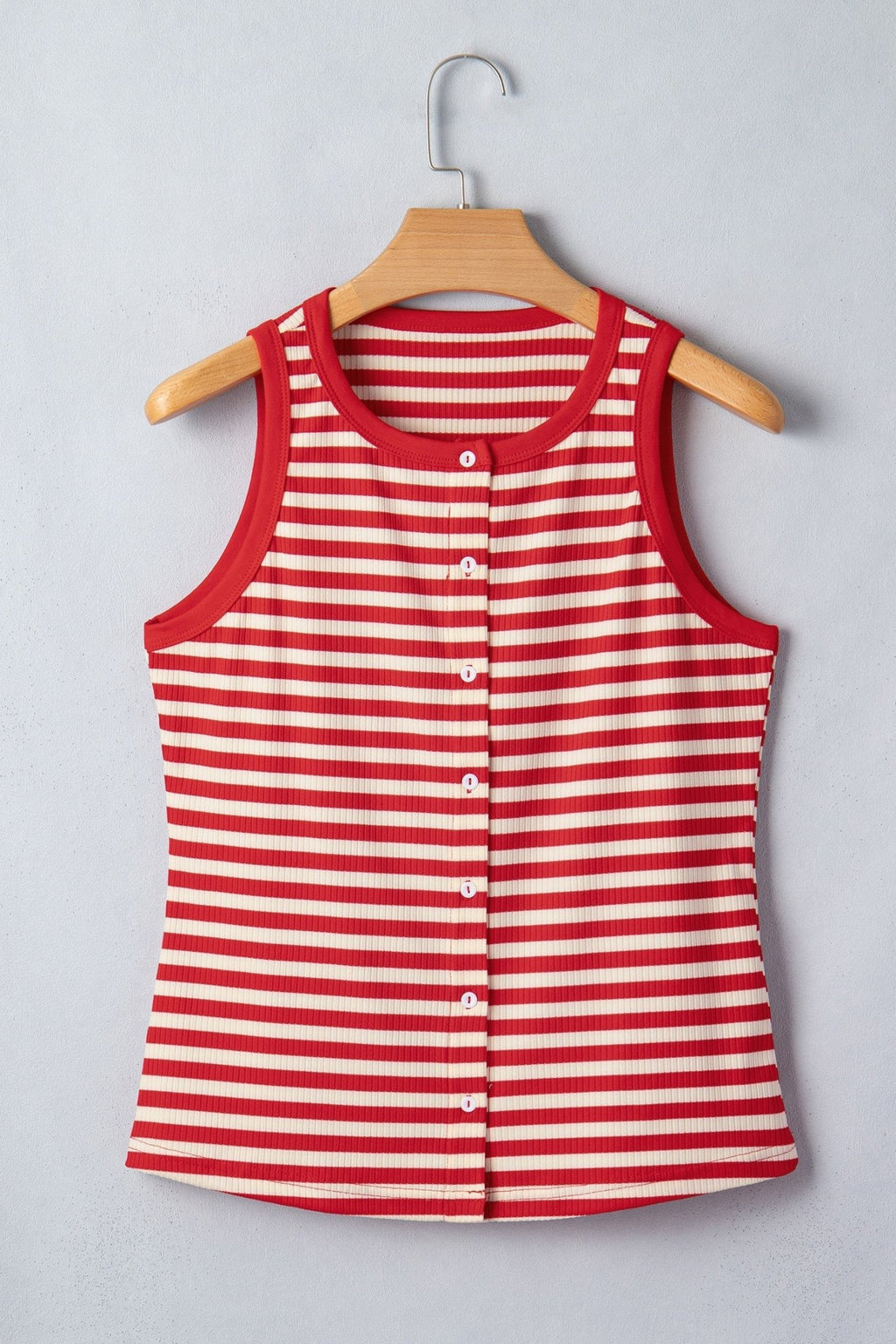 Stripe Ribbed Knit Buttoned Tank Top - Rooted & Reckless Co.