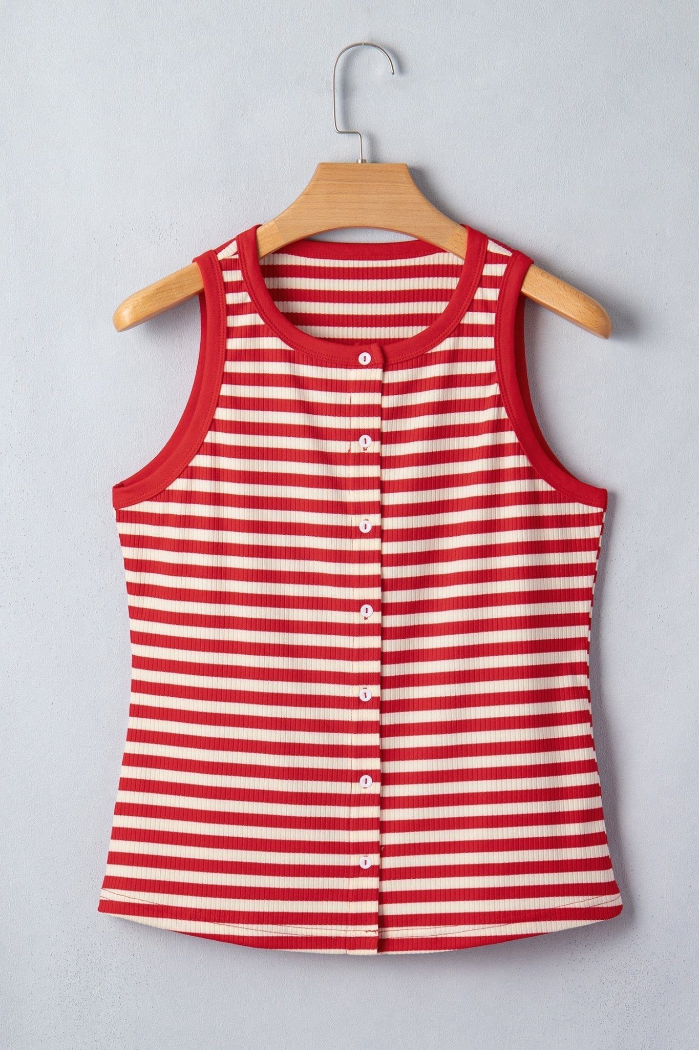 Stripe Ribbed Knit Buttoned Tank Top - Rooted & Reckless Co.