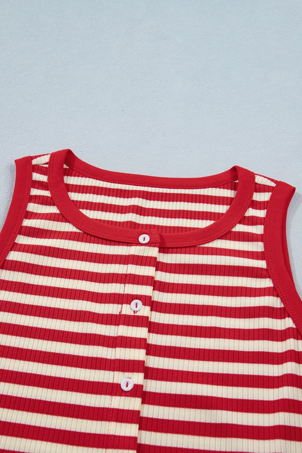 Stripe Ribbed Knit Buttoned Tank Top - Rooted & Reckless Co.