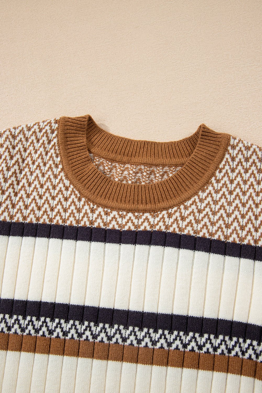 Stripe Ribbed Knit Trim Sweater - Rooted & Reckless Co.