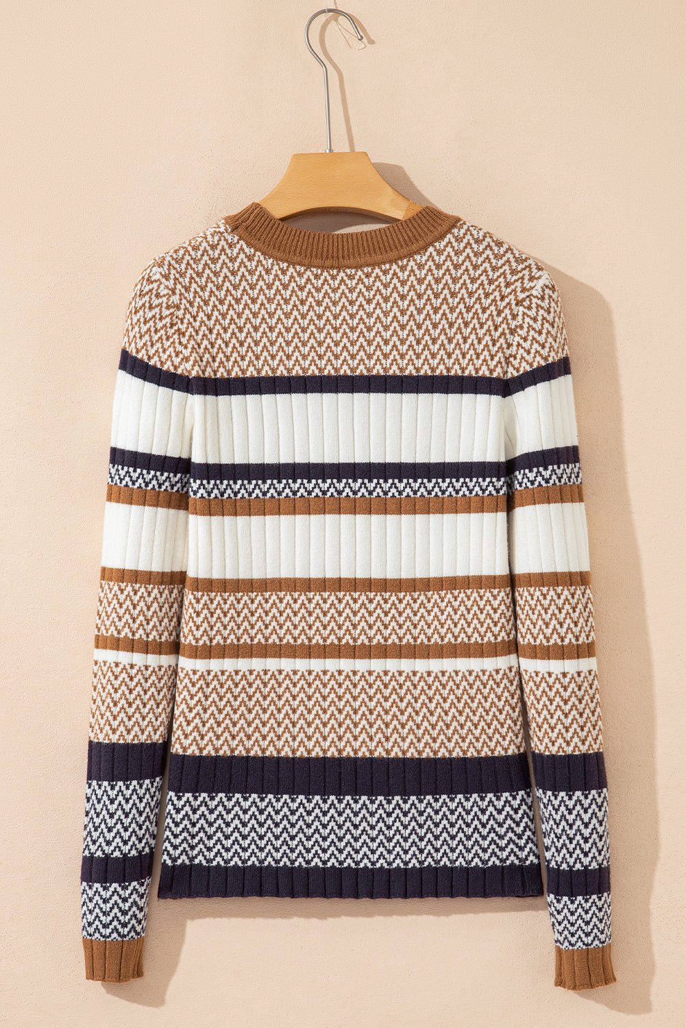Stripe Ribbed Knit Trim Sweater - Rooted & Reckless Co.